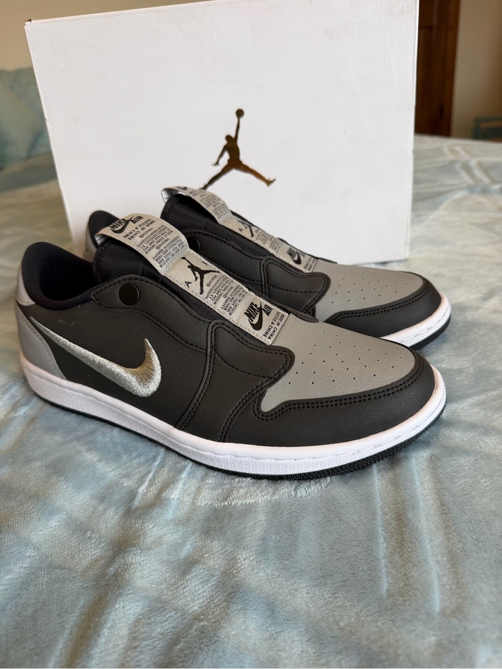 Jordan Low-Top Slip-On Sneakers - Black, Gray & Silver Swoosh-Vintage